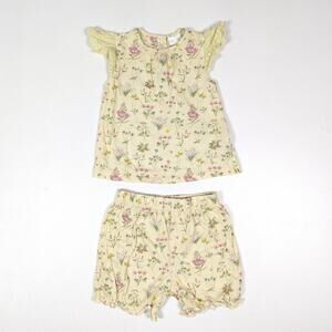 Next Baby Shorts Outfit Baby Girls Sz 9-12m Yellow Floral Dainty Cottagecore